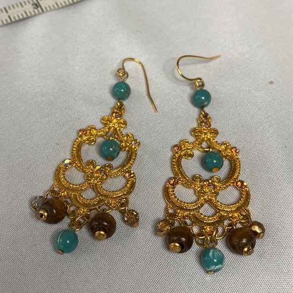 Gypsy boho fancy Goldtone and dangly bead earrings - Picture 2 of 4